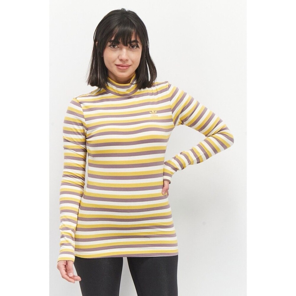 Adidas Originals Multicolor Yellow Mock Neck Long Sleeve Top Small Logo Athletic